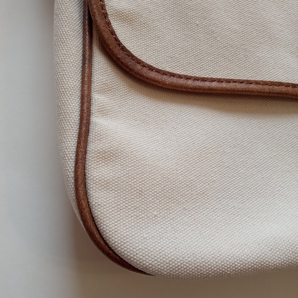 SOLD!Brandy Melville cow leather canvas brown cream shoulder messenger handbag - Picture 14 of 16